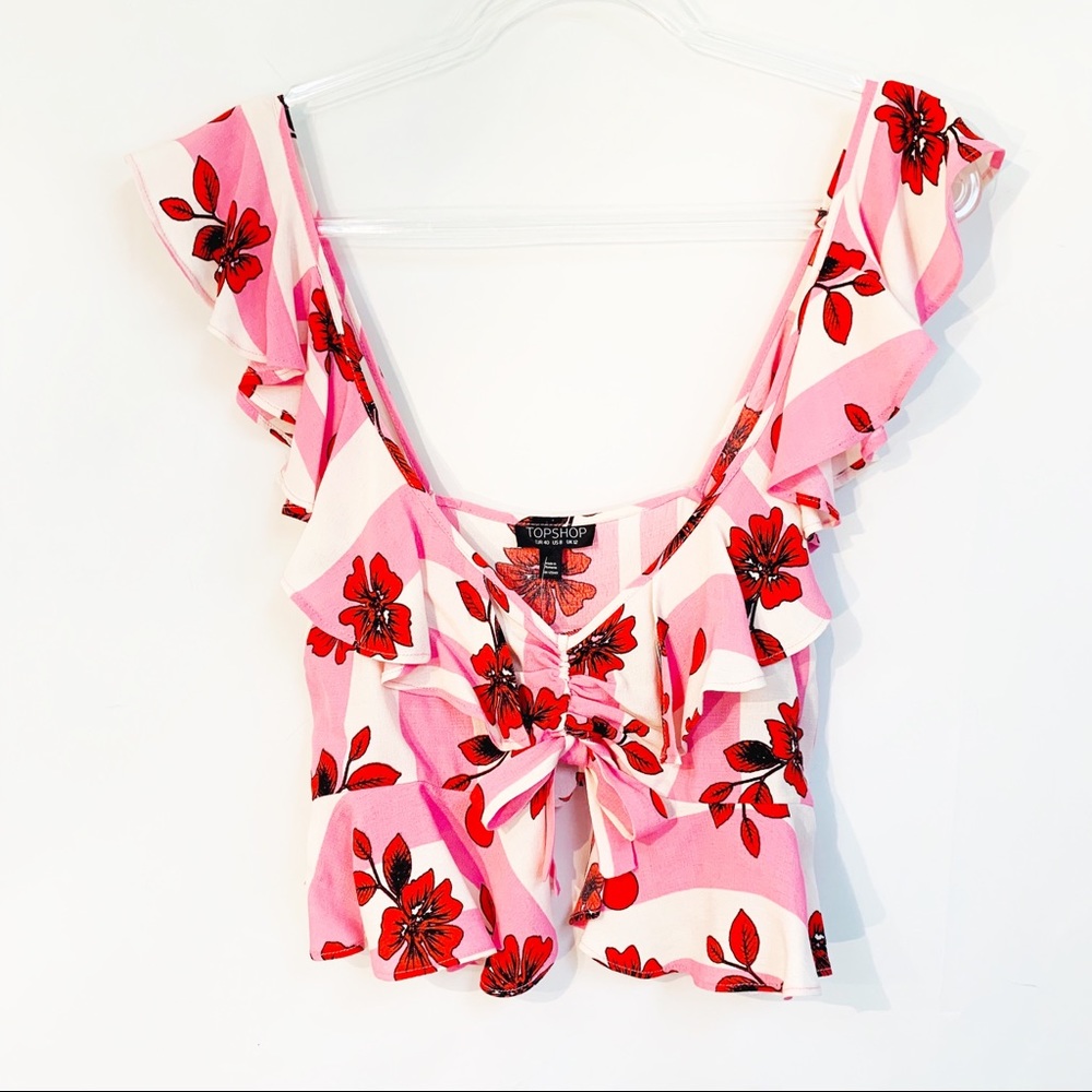 TOPSHOP CROP TOP pink red floral size 8 - Picture 4 of 7